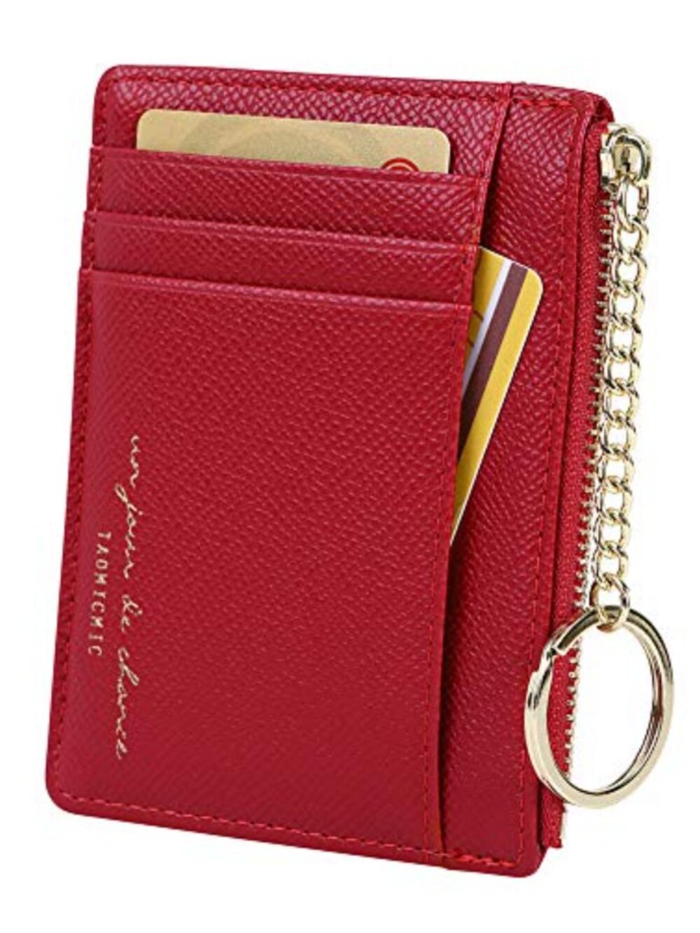 Slim Card Holder Wallet with Coin Pocket Keychain Zip Closure Crossgrain
